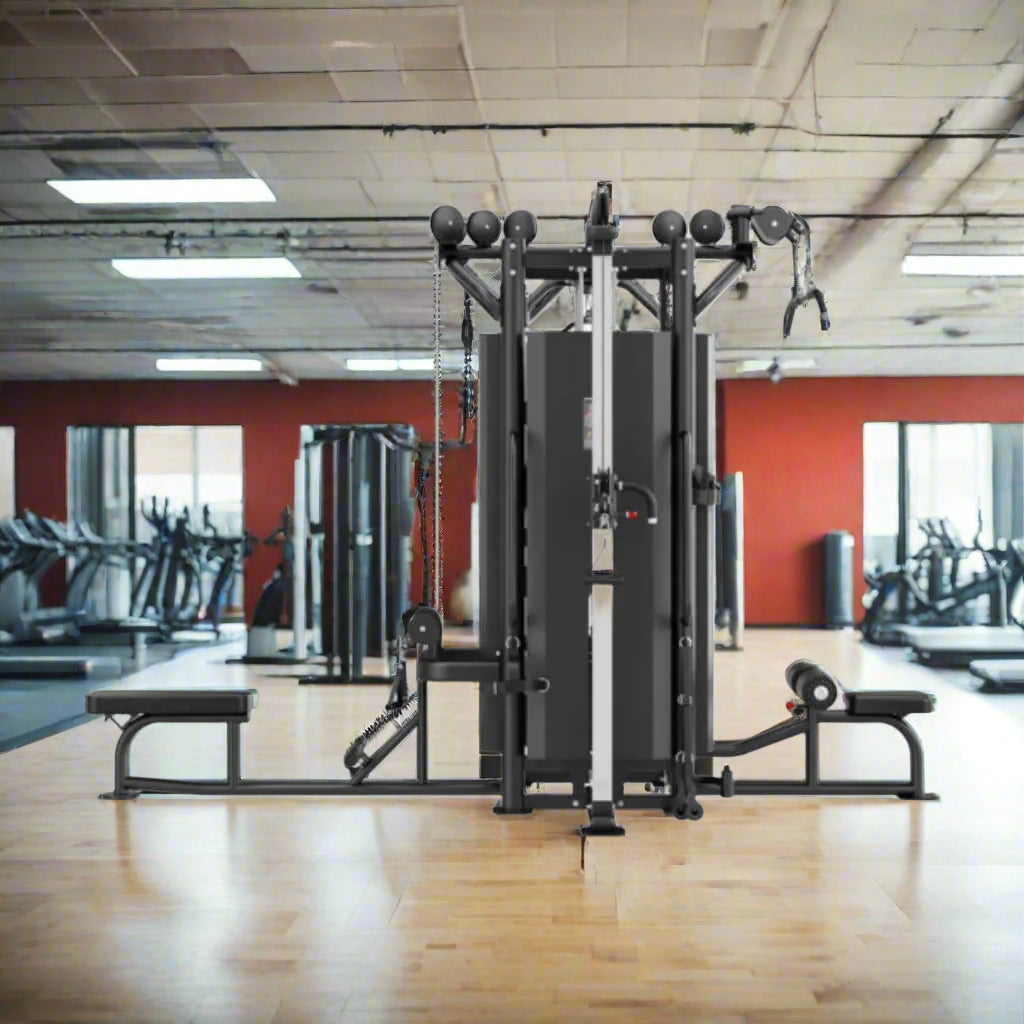 4 Station Lat Pull/Low Row/Tricep in a gym