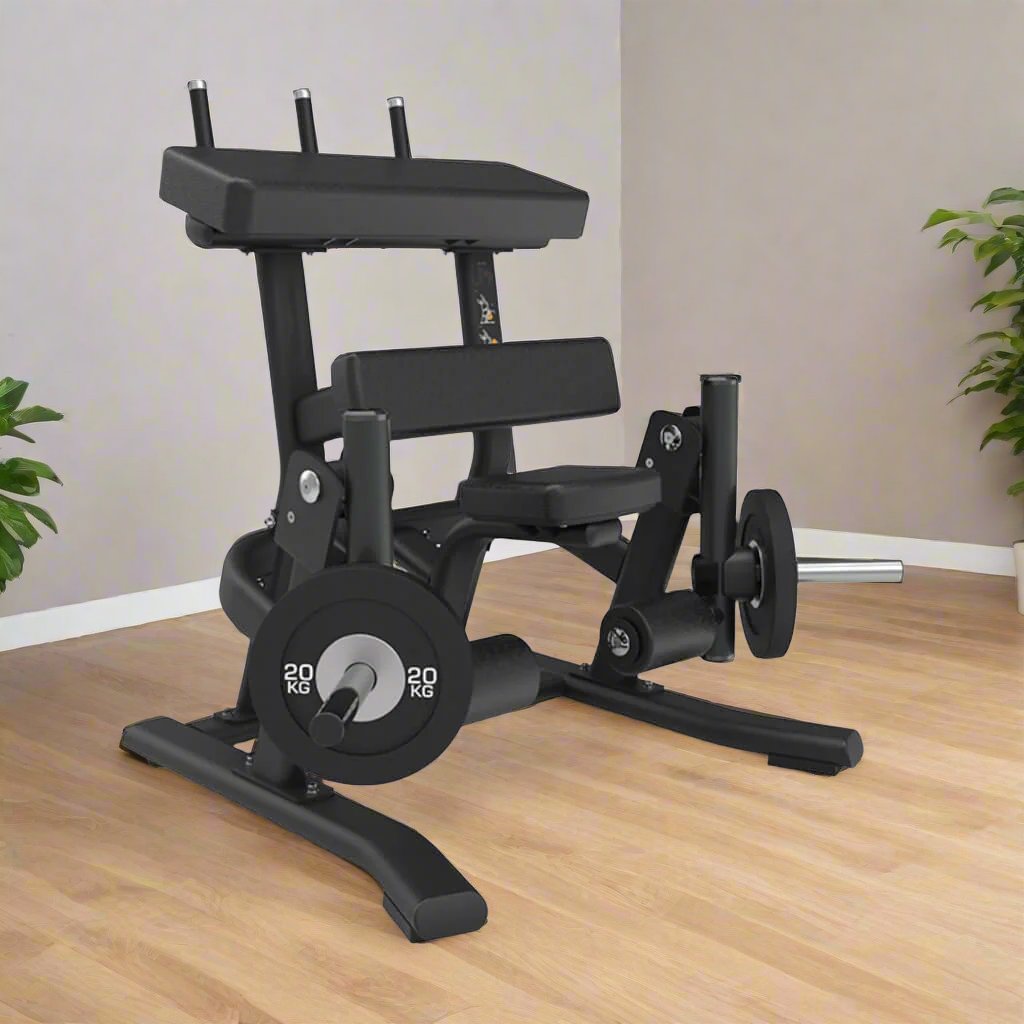 Attack Strength Adjustable Plate Loaded Leg Extension - Matte Black home gym setting