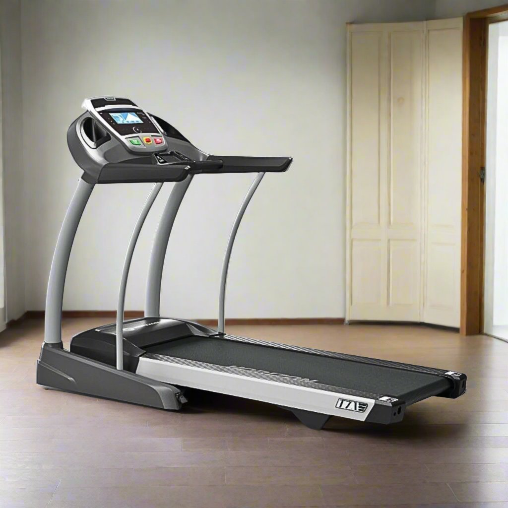 Horizon_Fitness_Elite_treadmill_T7.1 in grey shown in a home gym setting