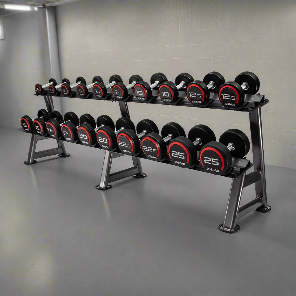 Jordan Fitness 10 Pair Dumbbell Rack (2 Tier) - Grey - Ideal solution for dumbbell storage in your gym