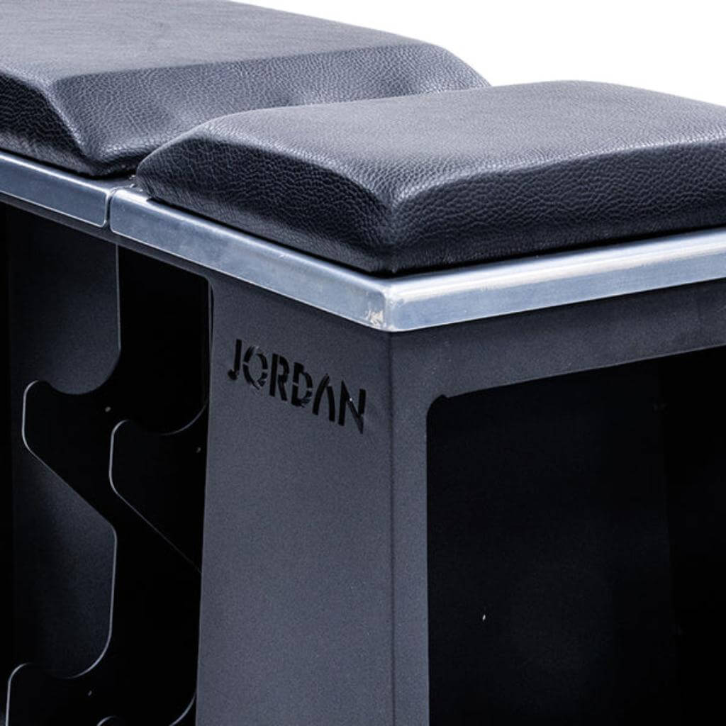 Jordan Fusion HIIT Bench. A space-saving workout bench that can hold all the essential equipment needed for cardio and strength training.
