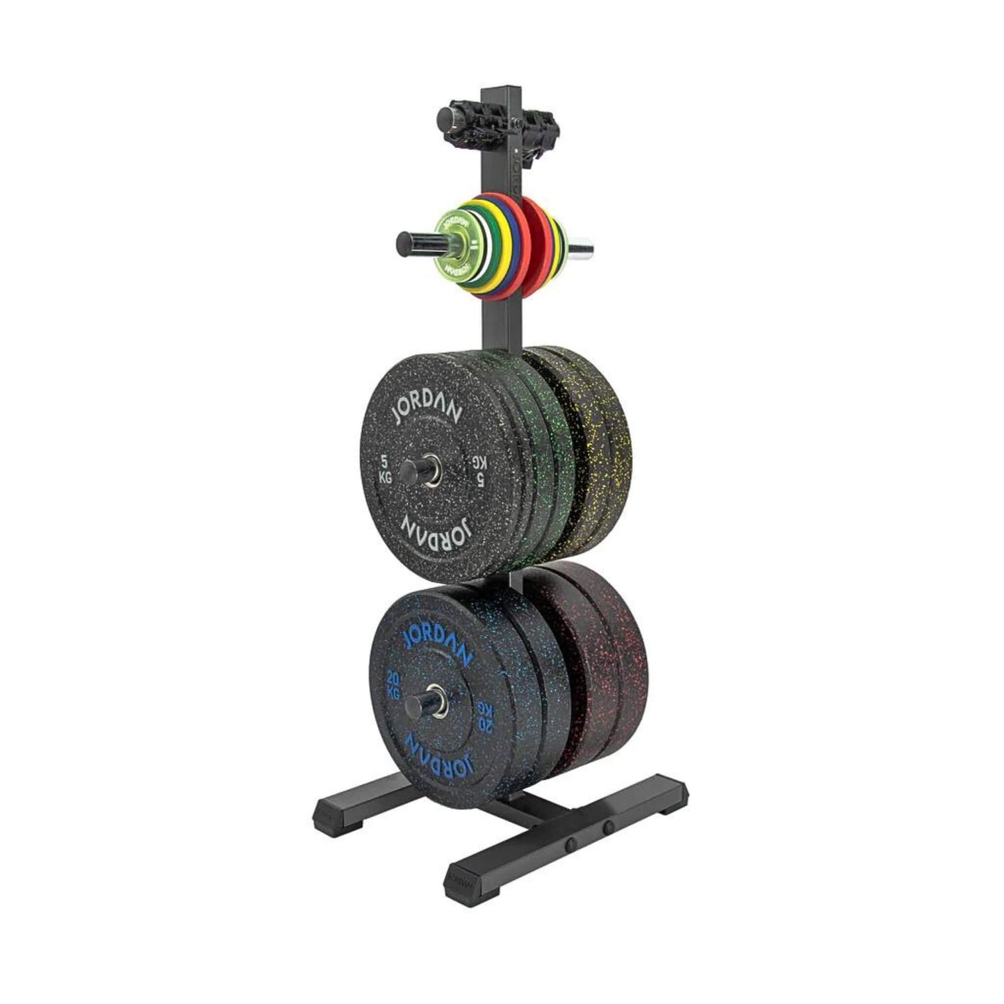Jordan Fitness Olympic Weight Tree-Grey with weight on.