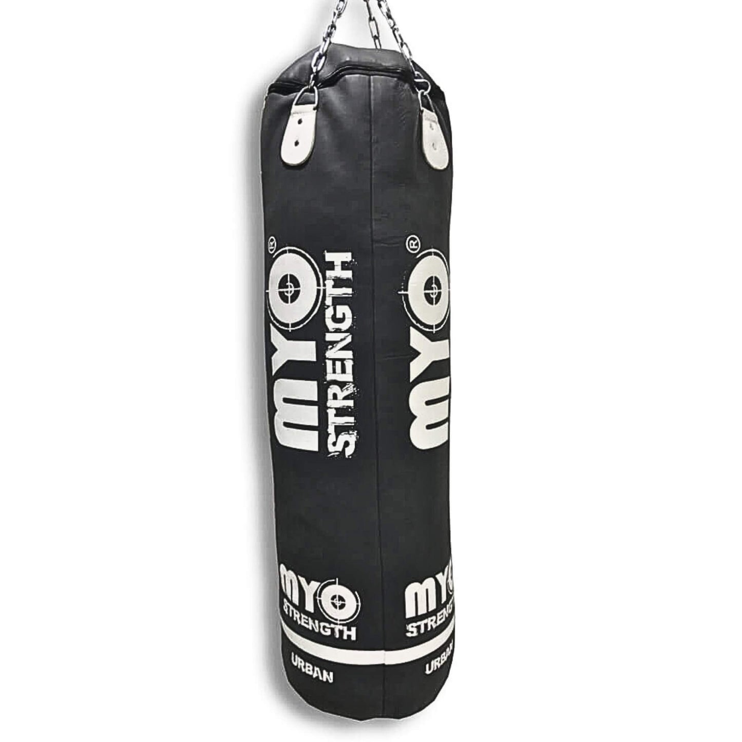 Myo Strength Punch Bag - 
 Heavy Duty Straigh 5ft - Leather in black and white