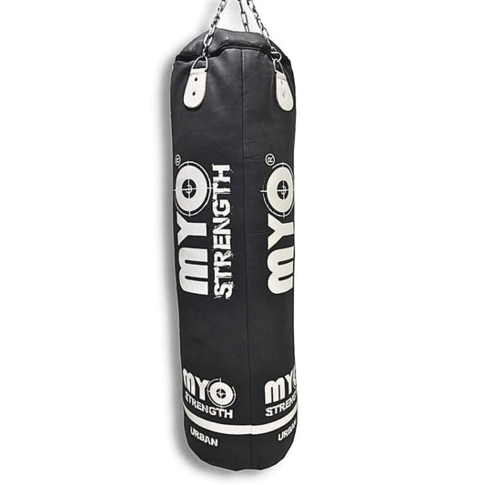 Myo Strength Punch Bag - 
 Heavy Duty Straigh 5ft - Leather in black and white