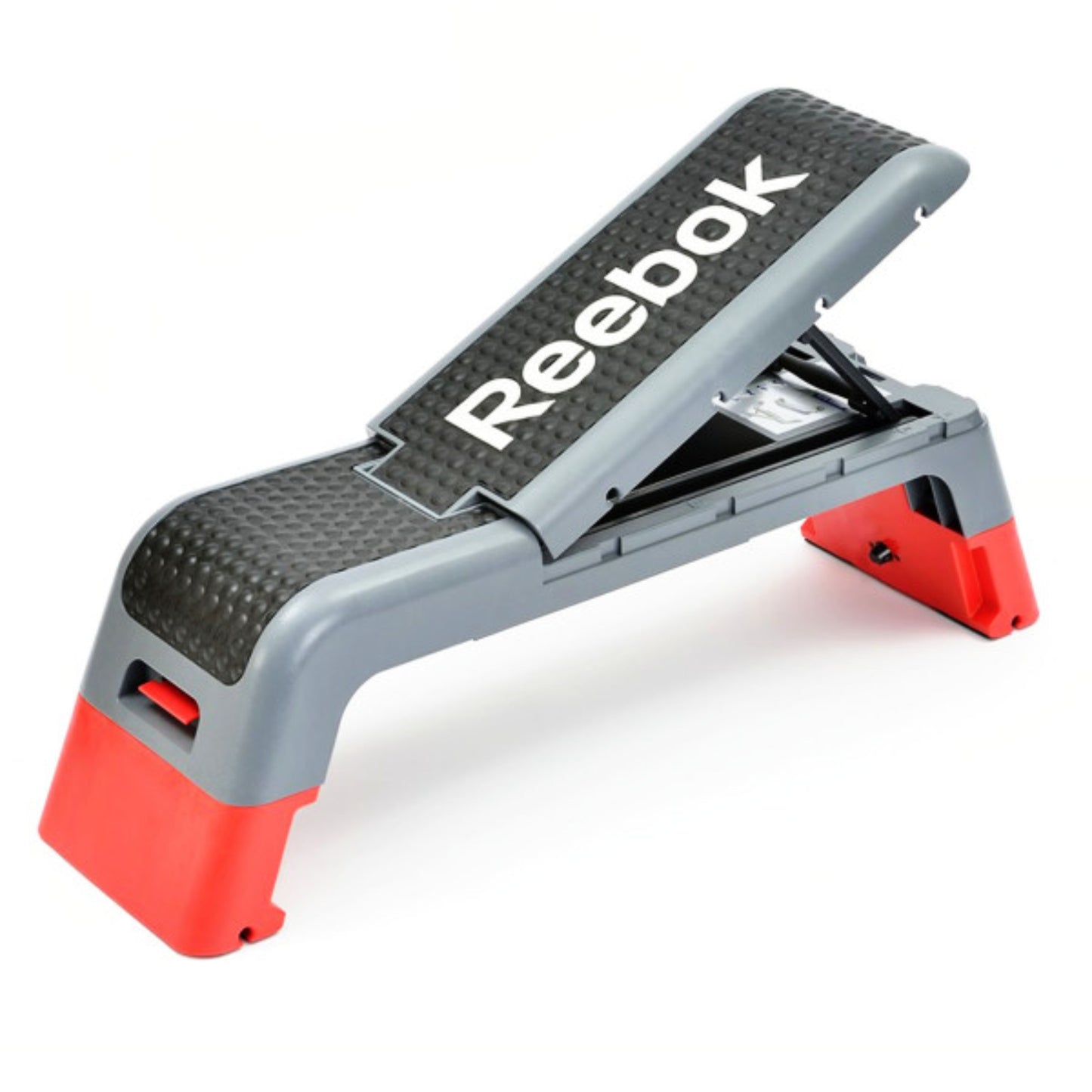 The Reebok Deck in red, black and grey. rised back rest