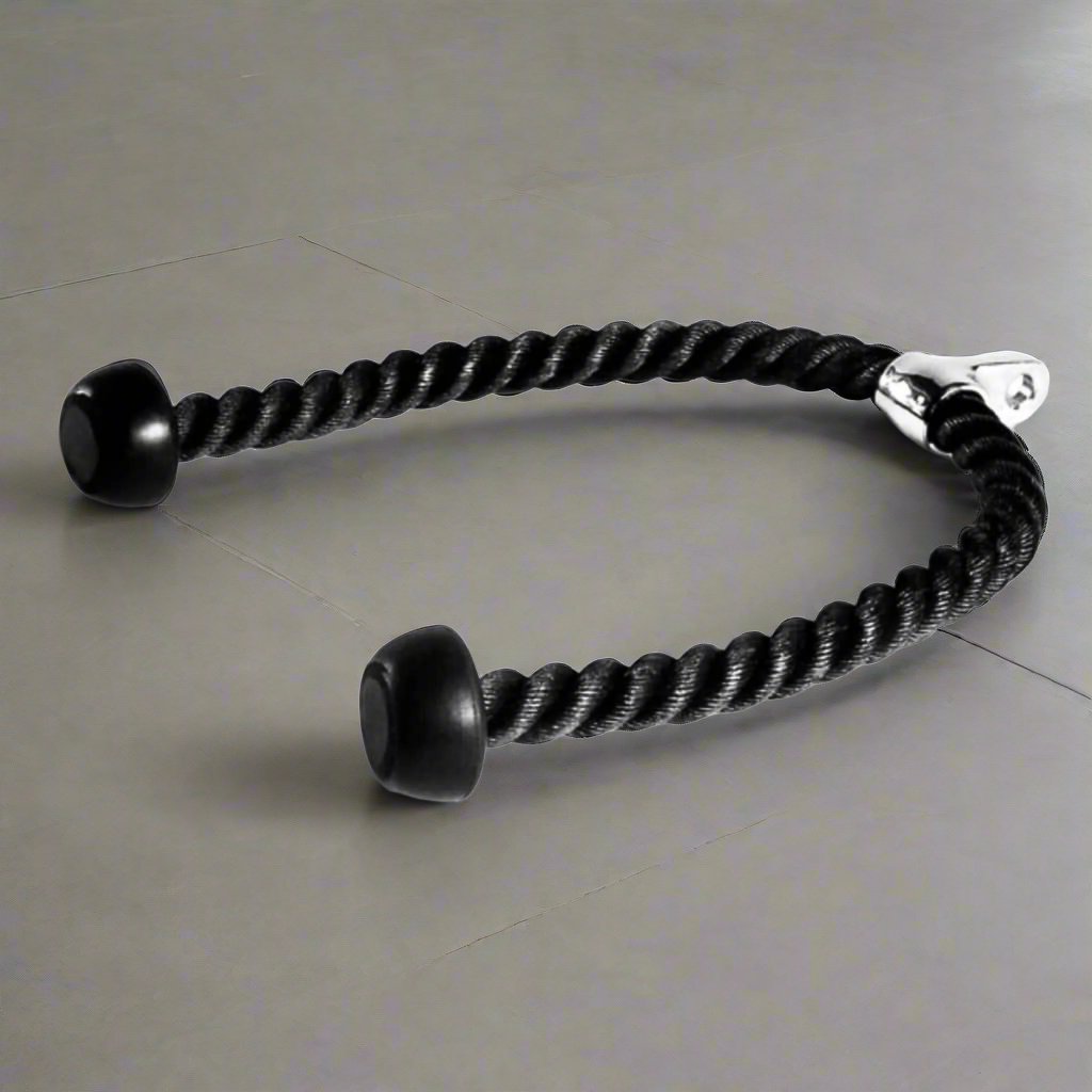 Jordan Fitness Tricep Rope - Black The addition of urethane handles ensures a comfortable and secure grip, making it the perfect accessory for targeted tricep isolation exercises in a gym setting
