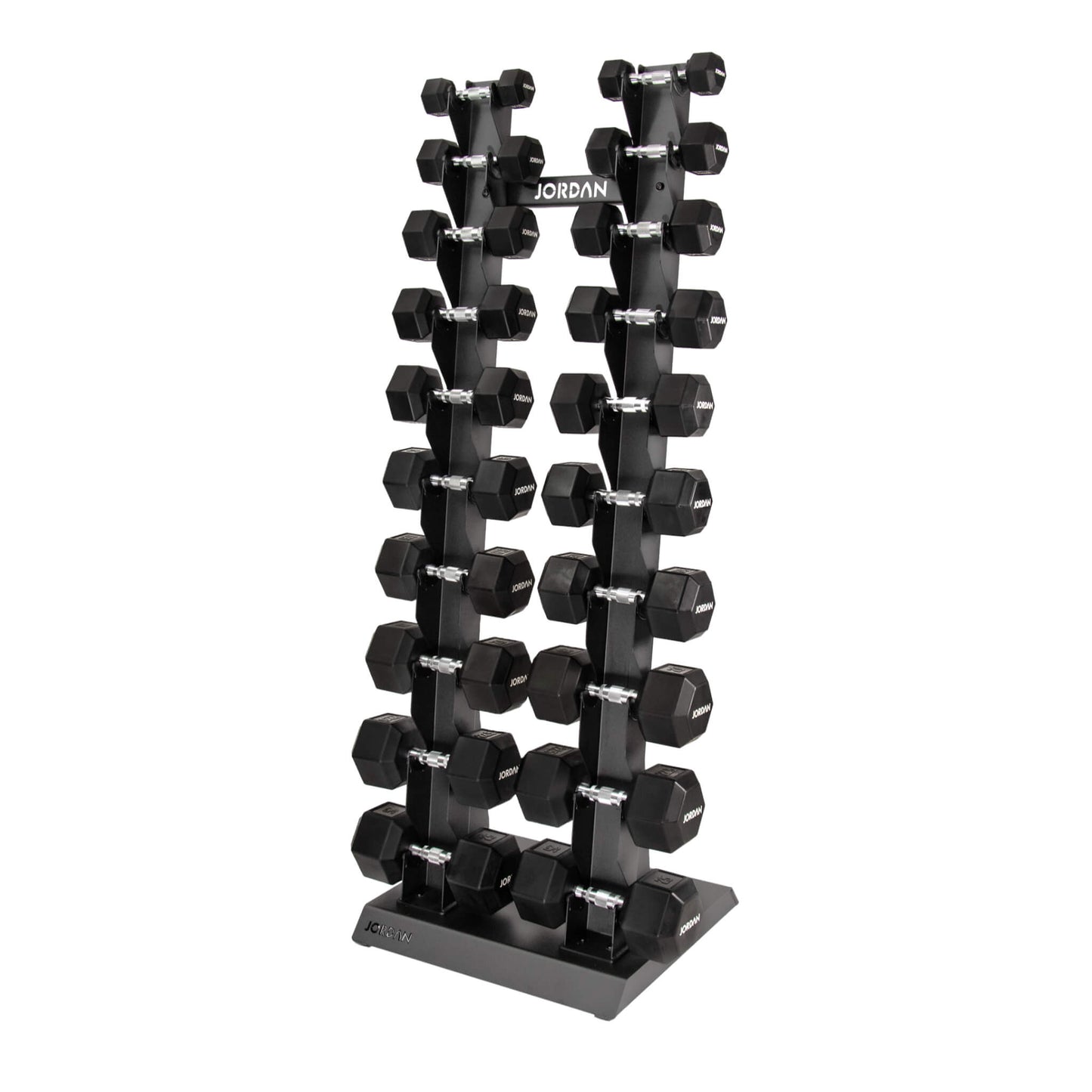 10 Pair Vertical Dumbbell Rack 2.5kg-25kg - Grey Hex dumbbells on show