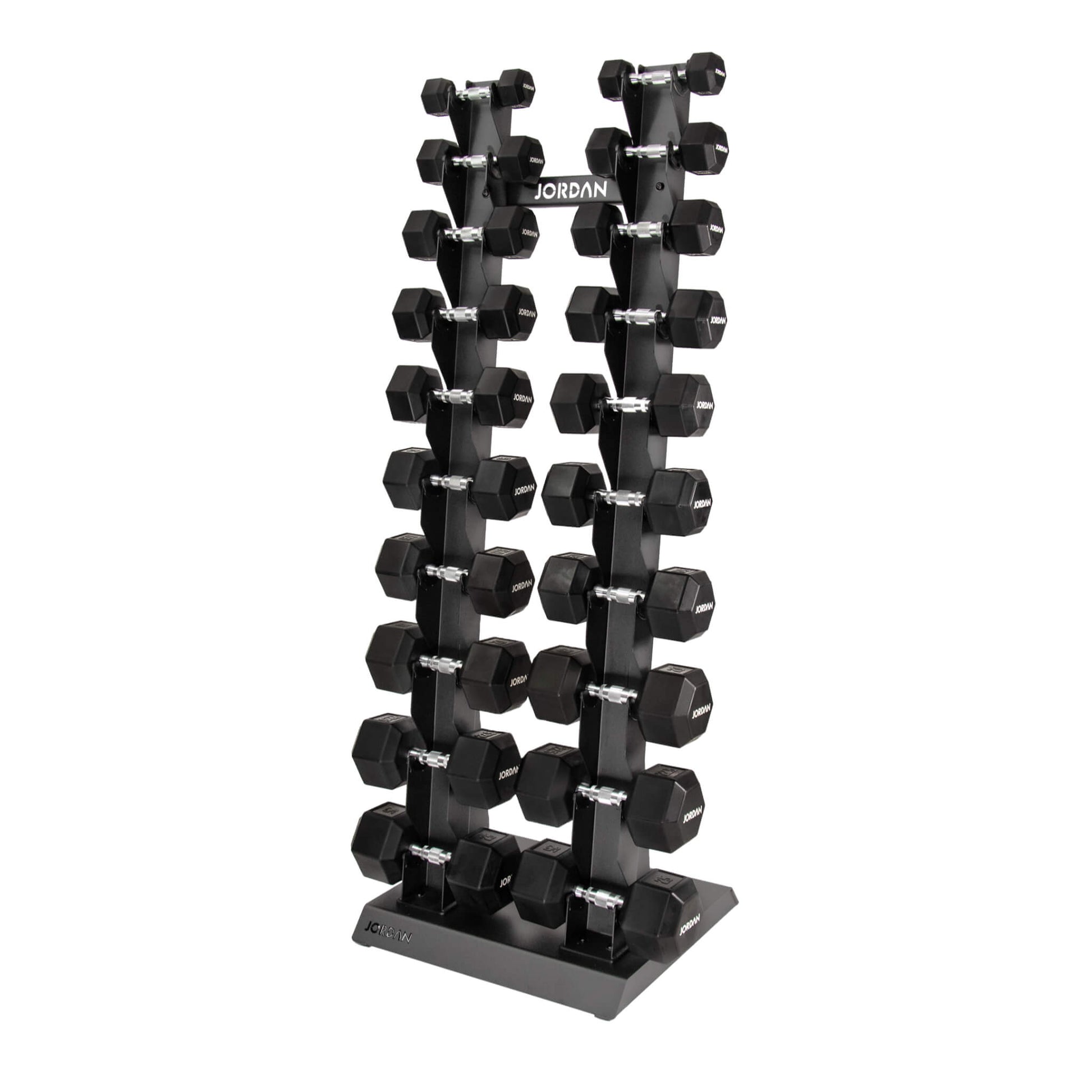 10 Pair Vertical Dumbbell Rack 2.5kg-25kg - Grey Hex dumbbells on show
