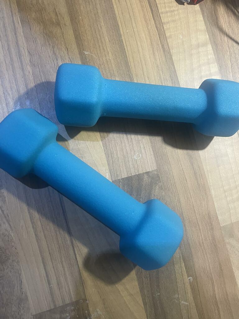image of blue dumbbells