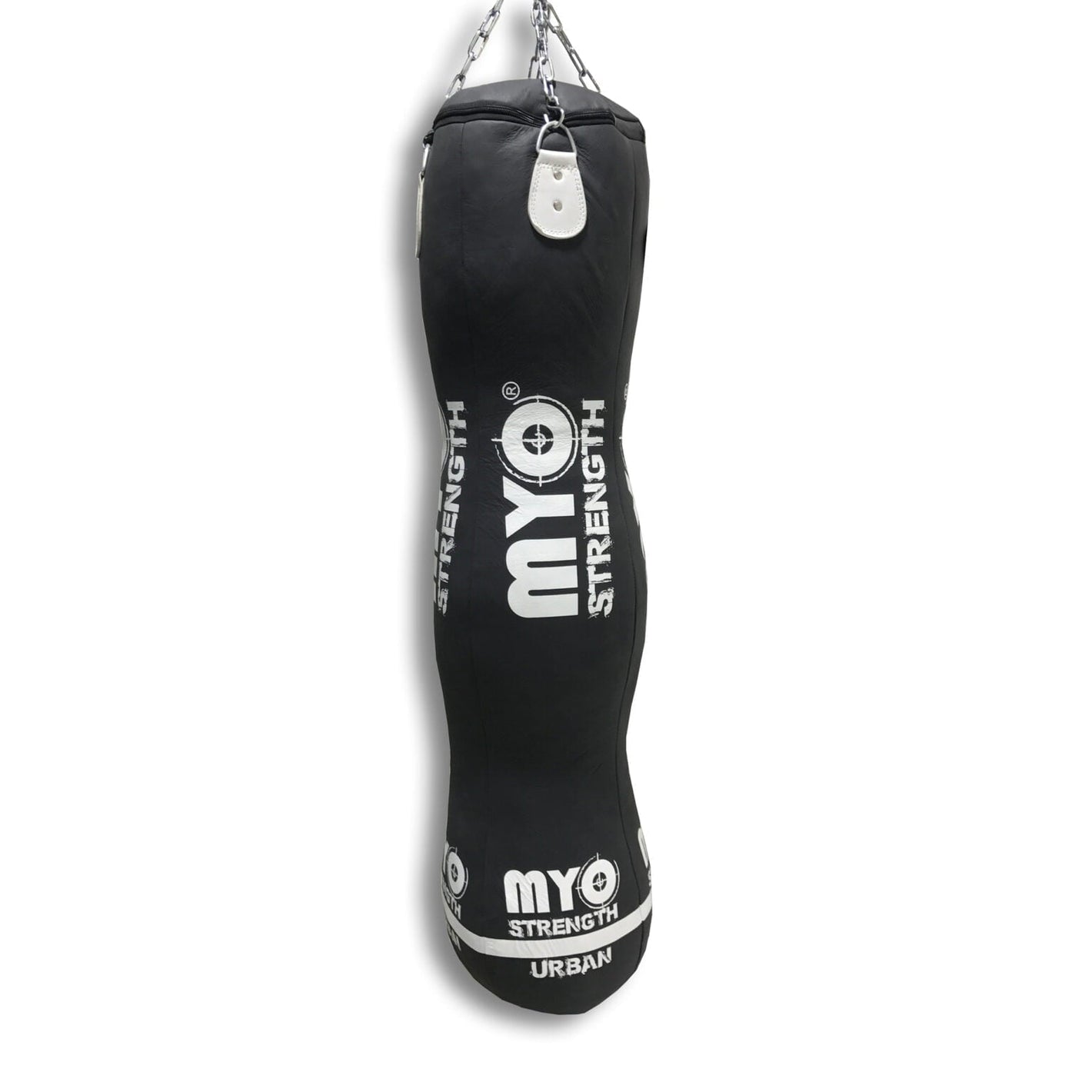 myo strength punch bag triple 5ft-leather, Black with white logo