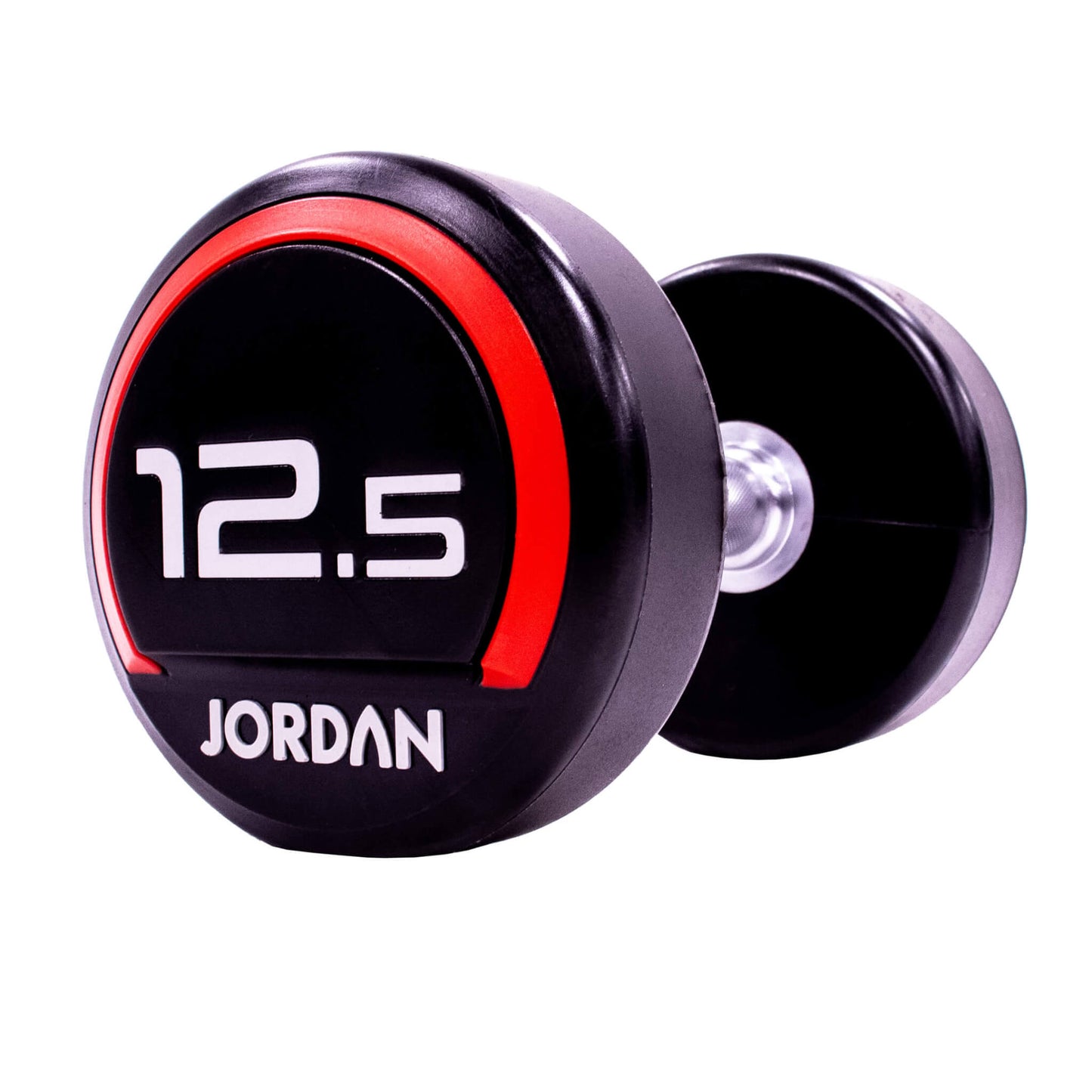 12.5kg Jordan Fitness Rubber Dumbbells - Red - angle view