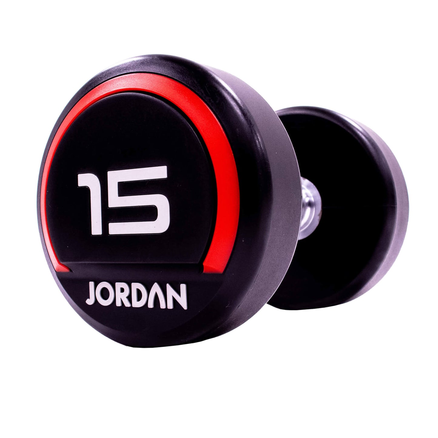 15kg Jordan Fitness Rubber Dumbbells - Red - angle view