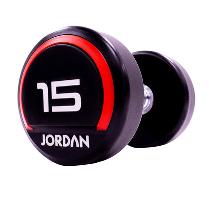 15kg Jordan Fitness Rubber Dumbbells - Red - angle view