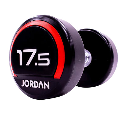 17.5kg Jordan Fitness Rubber Dumbbells - Red - angle view