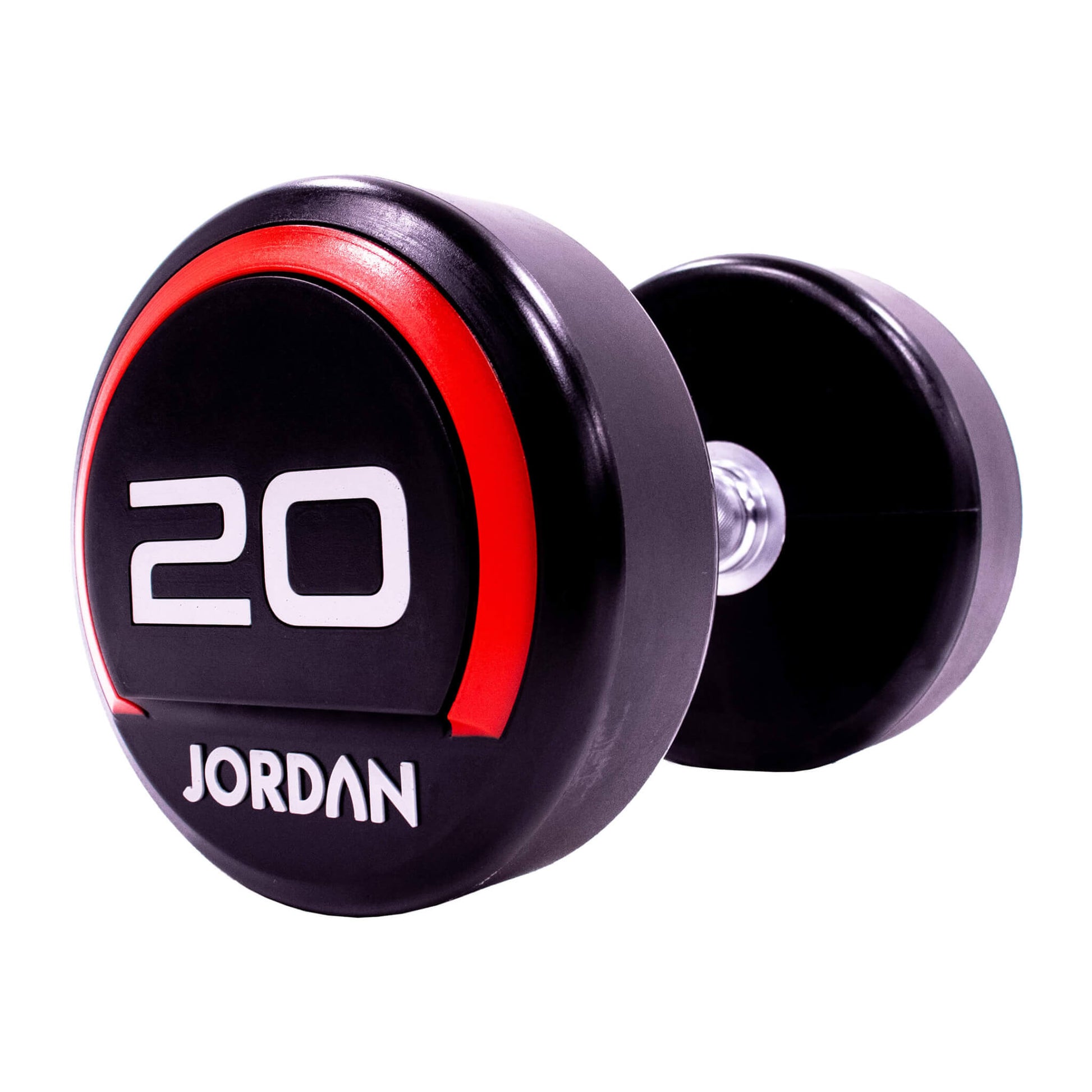 20kg Jordan Fitness Rubber Dumbbells - Red - angle view