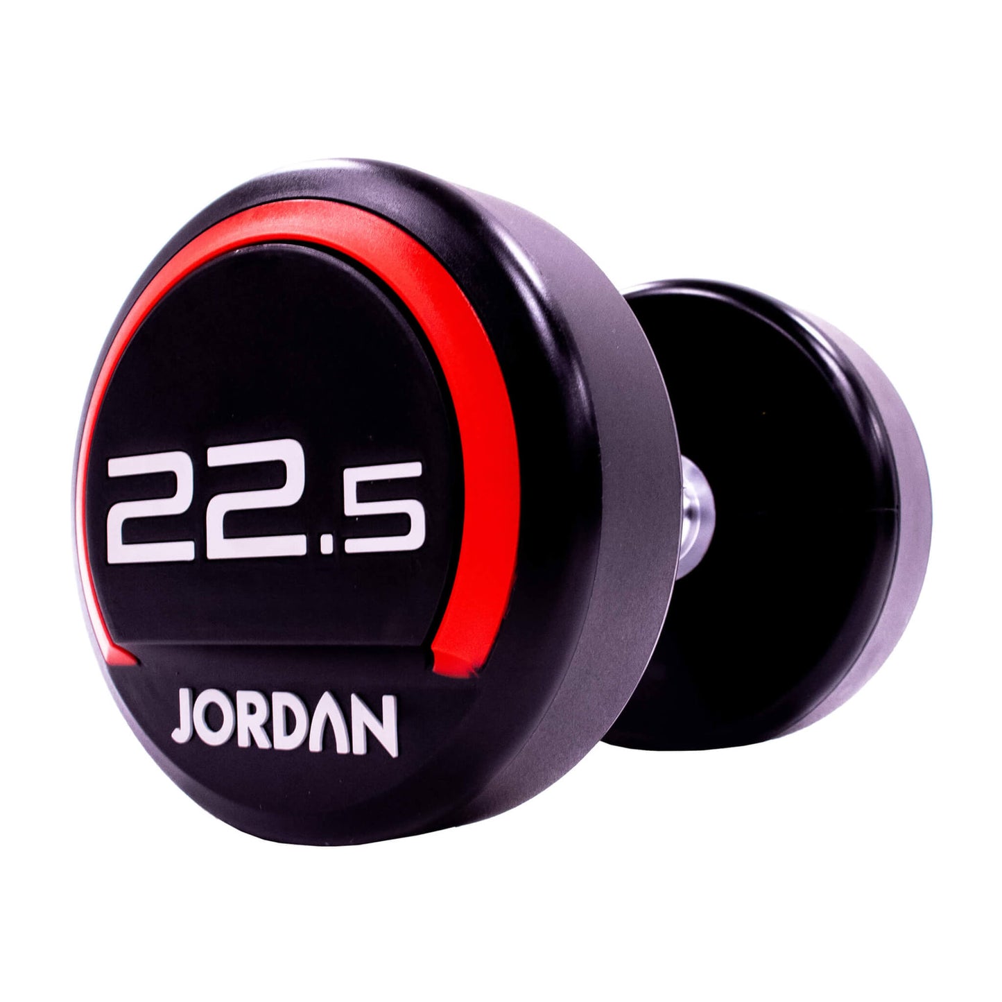 22.5kg Jordan Fitness Rubber Dumbbells - Red - angle view