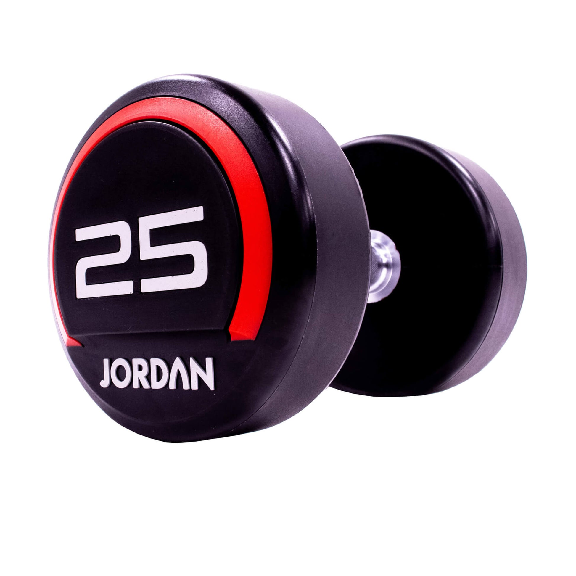 25kg Jordan Fitness Rubber Dumbbells - Red - angle view