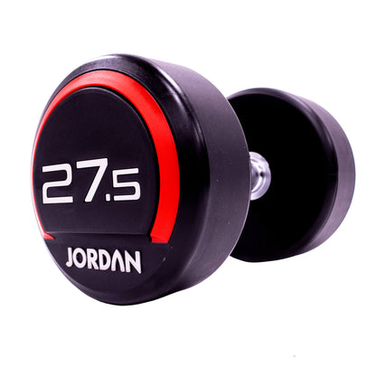 27.5kg Jordan Fitness Rubber Dumbbells - Red - angle view