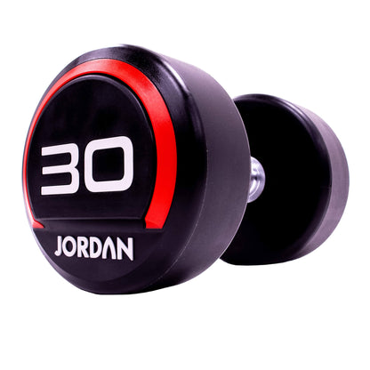 30kg Jordan Fitness Rubber Dumbbells - Red - angle view