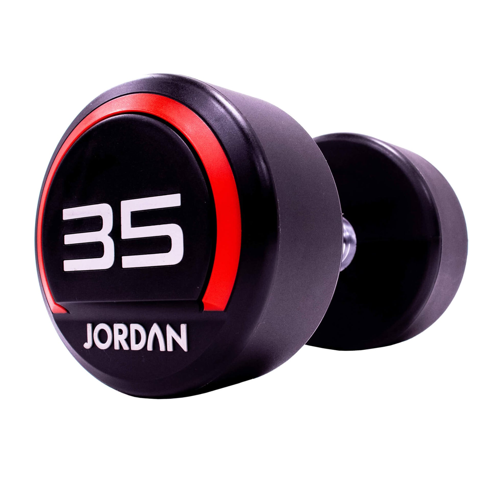 35kg Jordan Fitness Rubber Dumbbells - Red - angle view