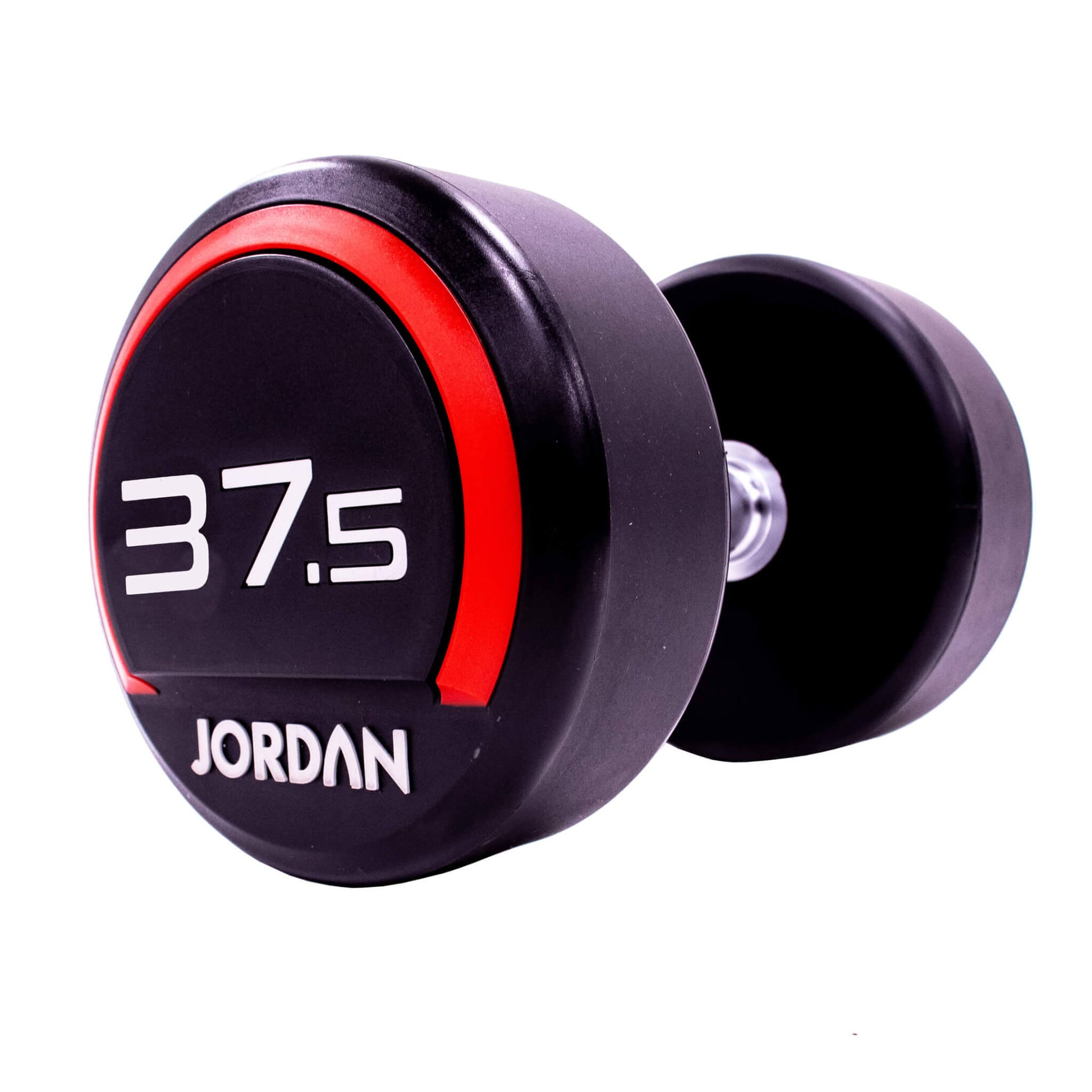 37.5kg Jordan Fitness Rubber Dumbbells - Red - angle view