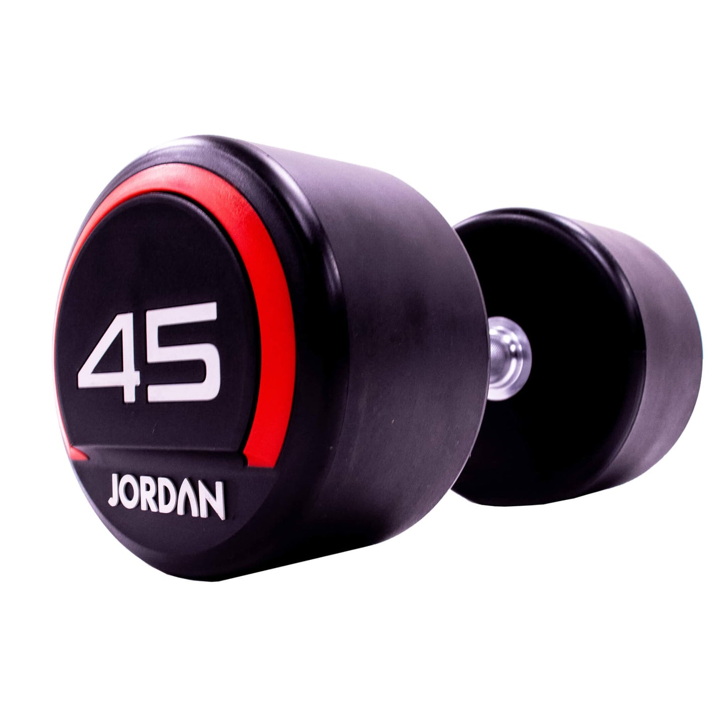 45kg Jordan Fitness Rubber Dumbbells - Red - angle view