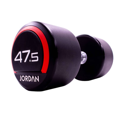 47.5kg Jordan Fitness Rubber Dumbbells - Red - angle view