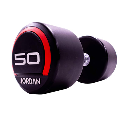 50kg Jordan Fitness Rubber Dumbbells - Red - angle view