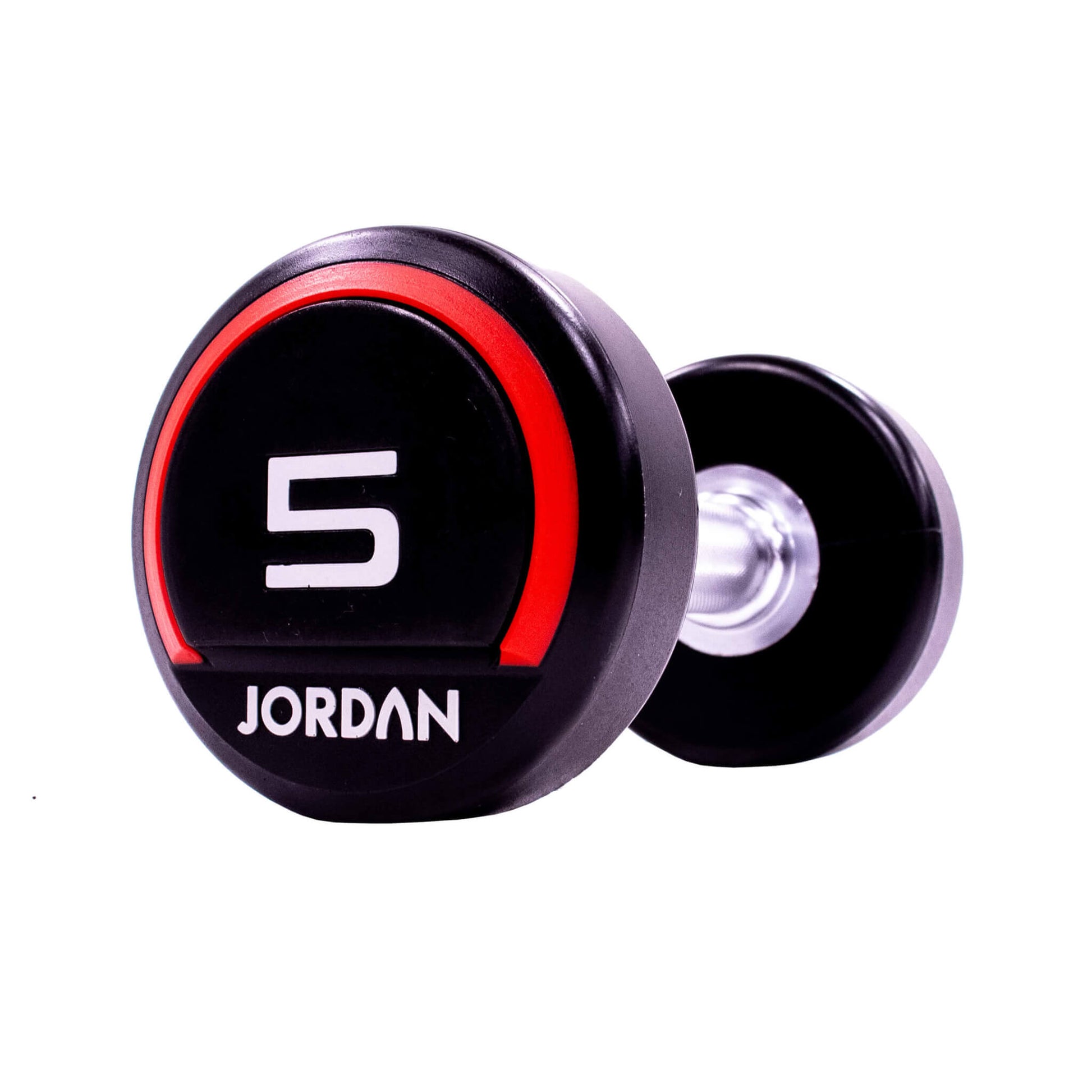 5kgJordan Fitness Rubber Dumbbells - Red - angle view