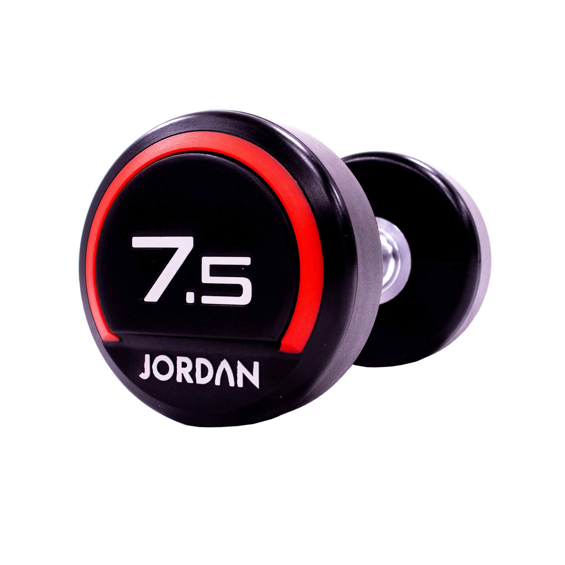 7.5kg Jordan Fitness Rubber Dumbbells - Red - angle view