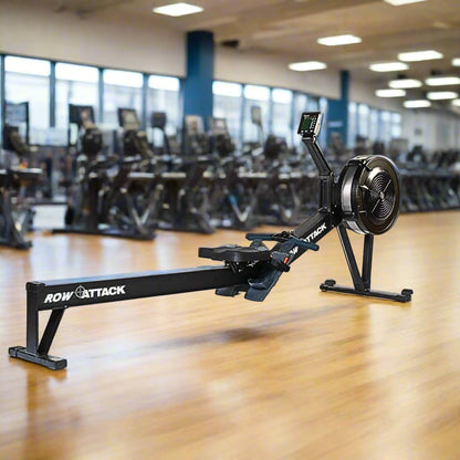 Attack Fitness Indoor Rowing Machine Back View - in Black - gym setting