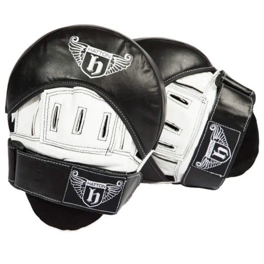 Hatton Leather Airpro Focus Pads - Pair leather hook and jab pads designed for speed and combo drills, perfect for partner workouts and personal trainers in black and white