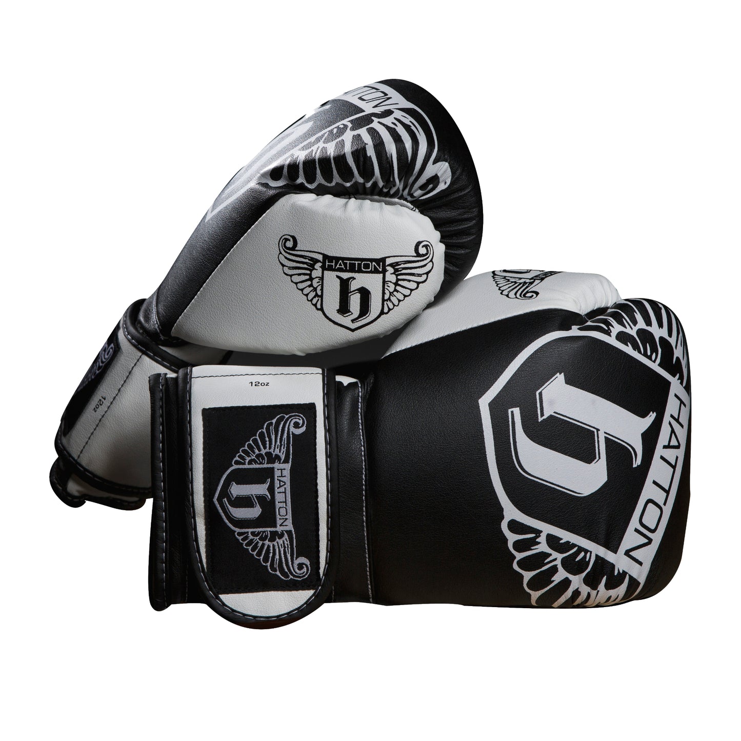 Hatton PU Boxing Gloves 12oz in black and white