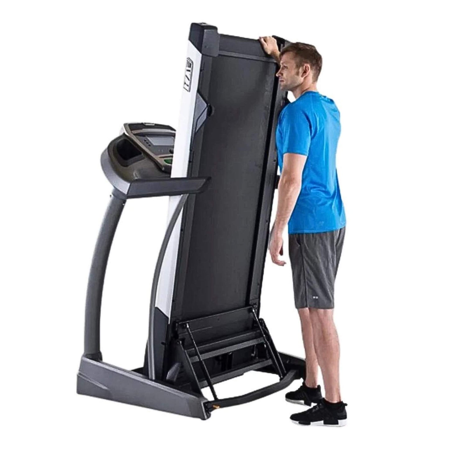 Horizon Fitness Elite T7.1 in grey and black, foldable of easy storage