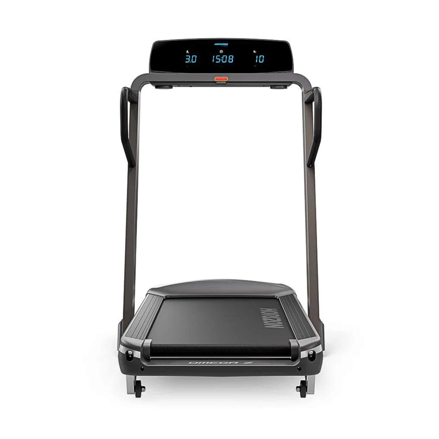 Horizon Fitness Omega Z @ZONE Treadmill in grey showing the monitor 