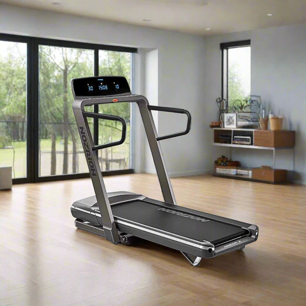 Horizon Fitness Omega Z @ZONE Treadmill  - grey in a home gym setting