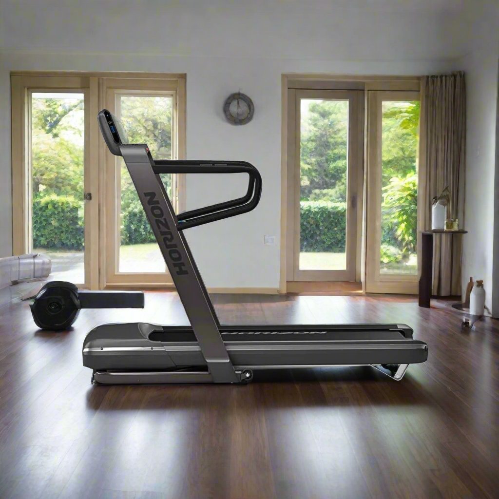 Horizon Fitness Omega Z @ZONE Treadmill - grey in a home gym setting