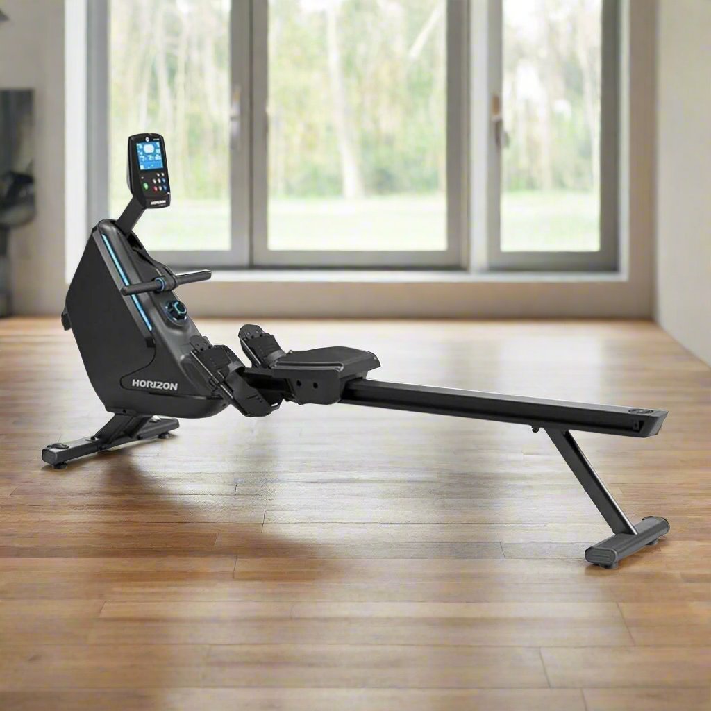 Horizon Fitness Oxford 6 Rowing Machine - black - in a home gym setting