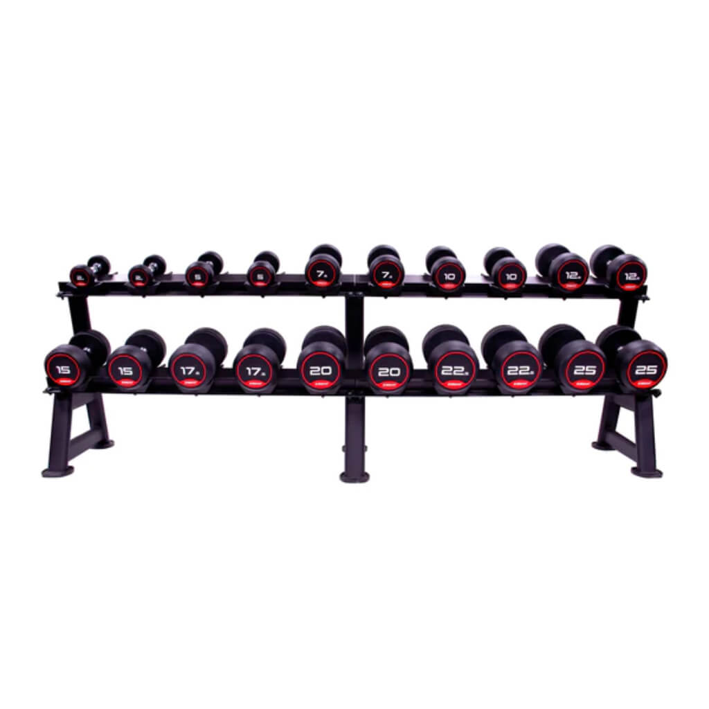10 Pair Dumbbell Rack ( 2 TIER ) in black. Perfect for organising your dumbbells and keeping your gym clear and tidy