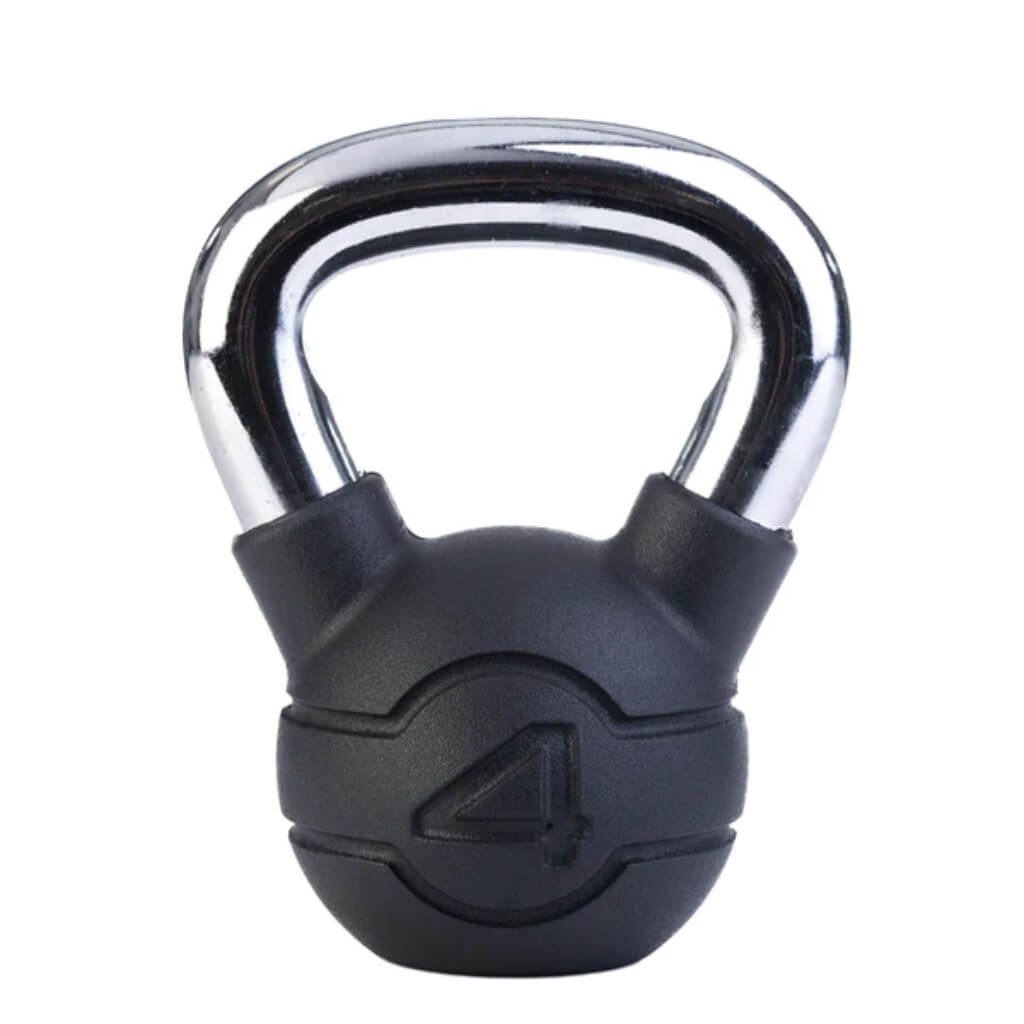 Jordan Fitness - Chrome/Rubber Kettlebells 4KG . black rubber bottom with a chrome handle 