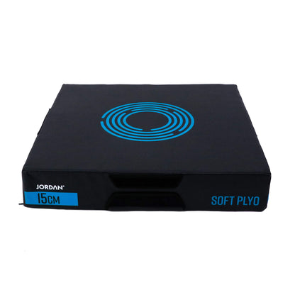 Jordan Fitness 6-inch Soft Plyo Box -Black and Teal. Made of high-density foam blocks covered in non-slip vinyl