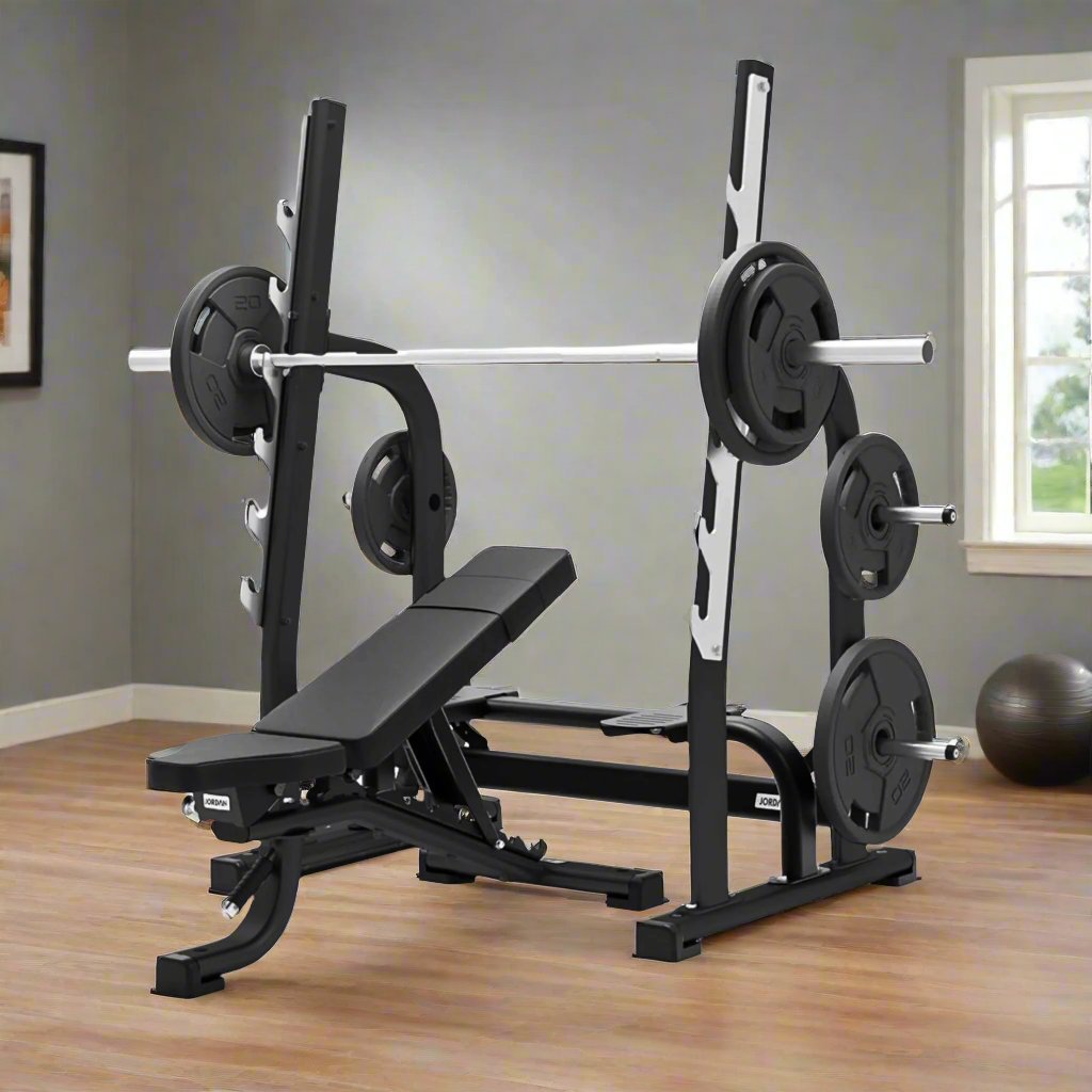 Jordan Fitness Olympic Adjustable Multi-Bench-Black home gym setting