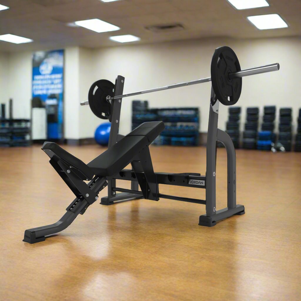 Jordan Fitness Olympic Incline Bench - Grey - Gym Setting