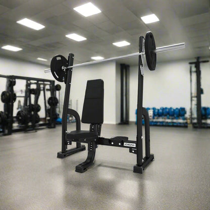 Jordan Fitness Olympic Shoulder Press Bench Black in a gym setting