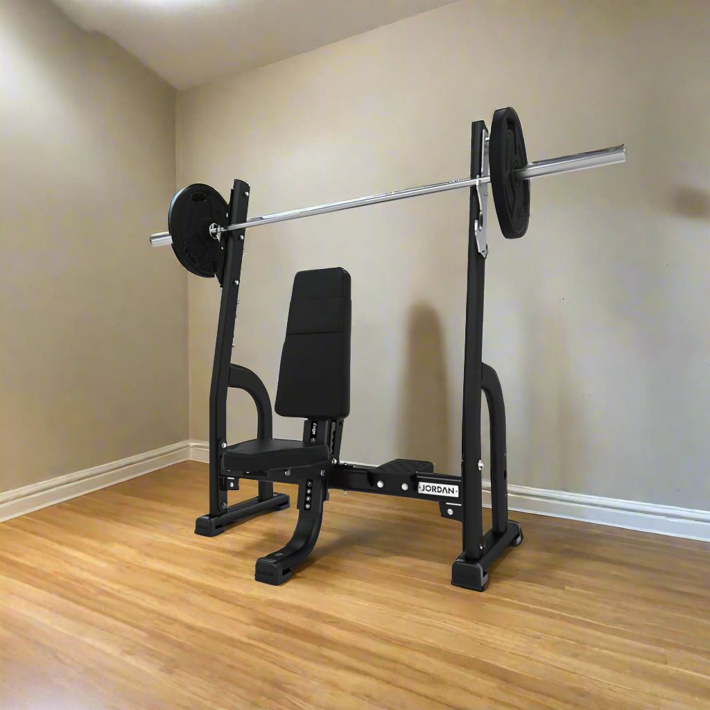 Jordan Fitness Olympic Shoulder Press Bench - Black - In a home gym