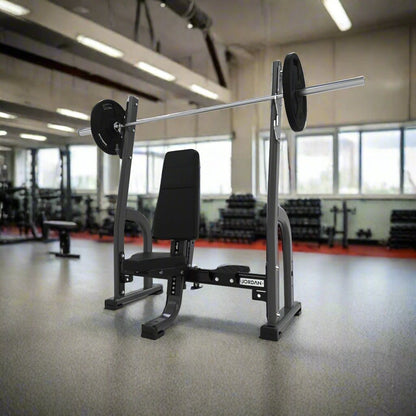 Jordan Fitness Olympic Shoulder Press Bench - Grey - in a gym setting