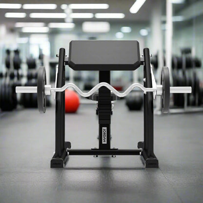 Jordan Fitness Seated Preacher Curl Bench in colour Black, in a gym setting