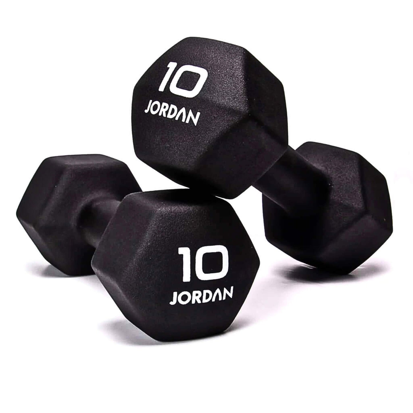 Jordan Neoprene Studio Hex Dumbbell pair in the colour black at 10kg