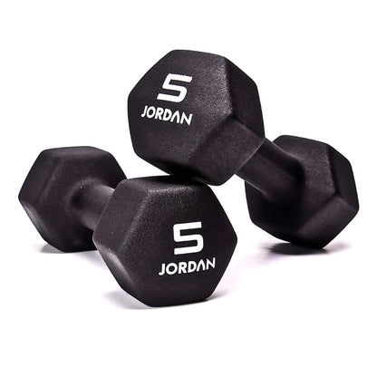 Jordan Neoprene Studio Hex Dumbbell pair in the colour black at 5kg