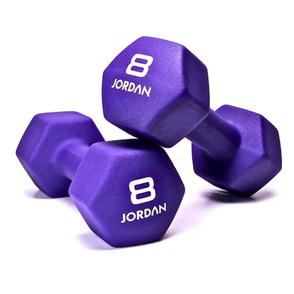 Jordan Neoprene Studio Hex Dumbbell pair in the colour purplek at 8kg